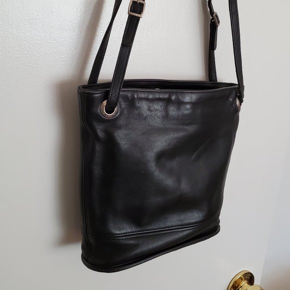 Vtg Black Coach Leather Bucket Shoulder Handbag Purse C8C-4241 - Picture 13 of 14